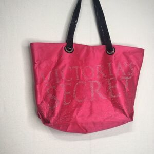 Victoria’s Secret Hot Pink Tote With Jeweled  Logo
